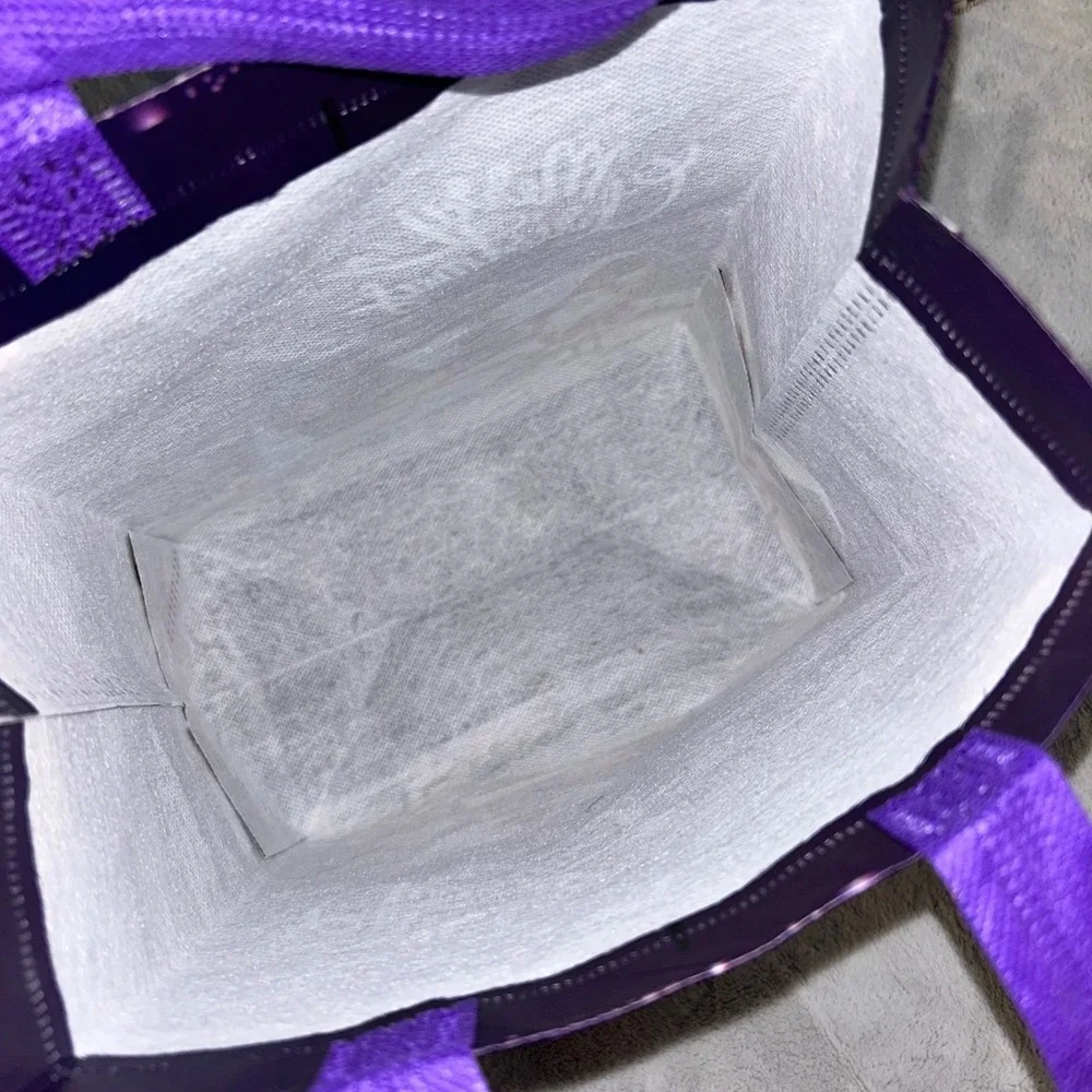 Purple Merry Christmas Reusable Gift Bag Santa Claus Winter‎ Scene Tote